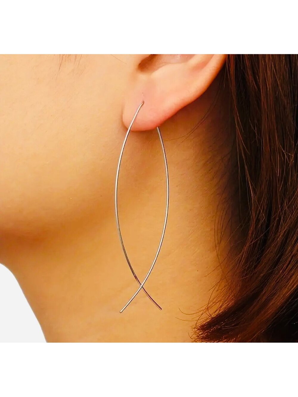 New - Silver - Metal Lines Design Dangle Earrings